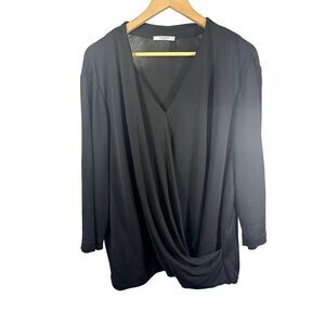 MM. LAFLEUR Women's Surplice Faux Wrap V-Neck Long Sleeve Blouse Black Size 2X